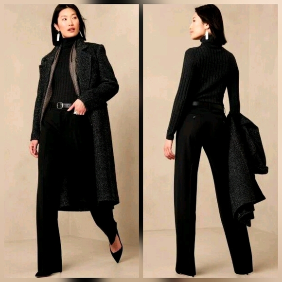 ❤️ BANANA REPUBLIC ITALIAN WOOL SIENA STRAIGHT LEG PANTS / TROUSERS, BLACK, 2 - Picture 1 of 12